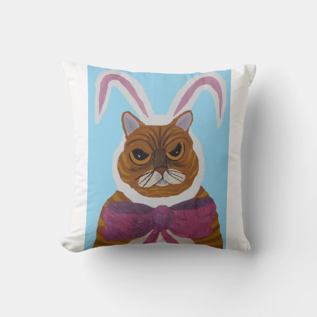 Mad Cat in Bunny Ears  Cushion (Front)