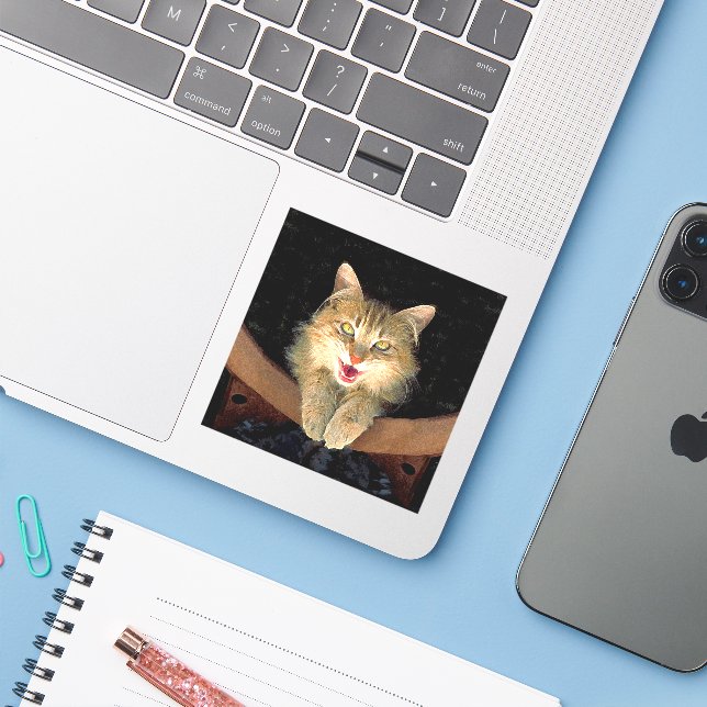 Mad Cat Painting - Cute Original Cat Art (Laptop w/ iPhone)