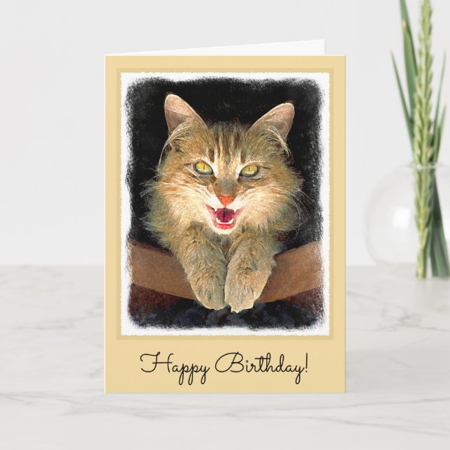 Mad Cat Painting - Cute Original Cat Art Card (Front)