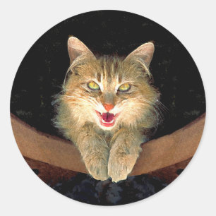 Mad Cat Painting - Cute Original Cat Art Classic Round Sticker
