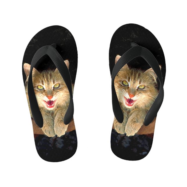 Mad Cat Painting - Cute Original Cat Art Kid's Flip Flops (Footbed)