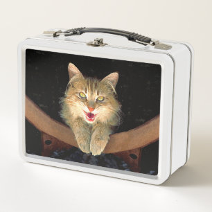 Mad Cat Painting - Cute Original Cat Art Metal Lunch Box