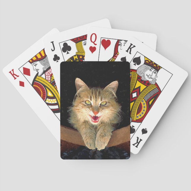 Mad Cat Painting - Cute Original Cat Art Playing Cards (Back)