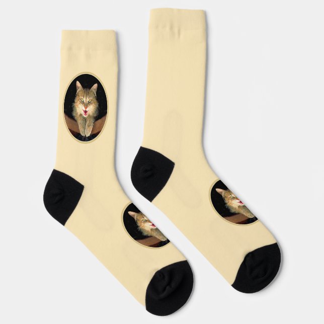 Mad Cat Painting - Cute Original Cat Art Socks (Right)