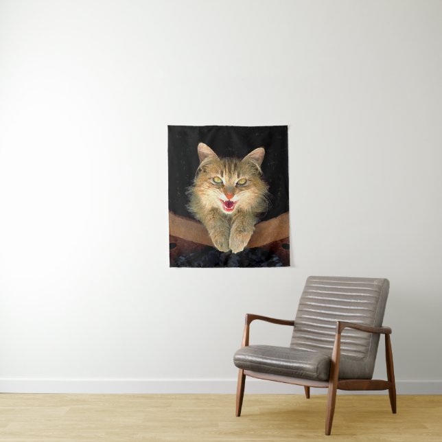 Mad Cat Painting - Cute Original Cat Art Tapestry (In Situ)