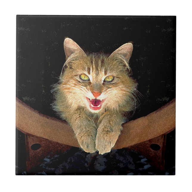 Mad Cat Painting - Cute Original Cat Art Tile (Front)