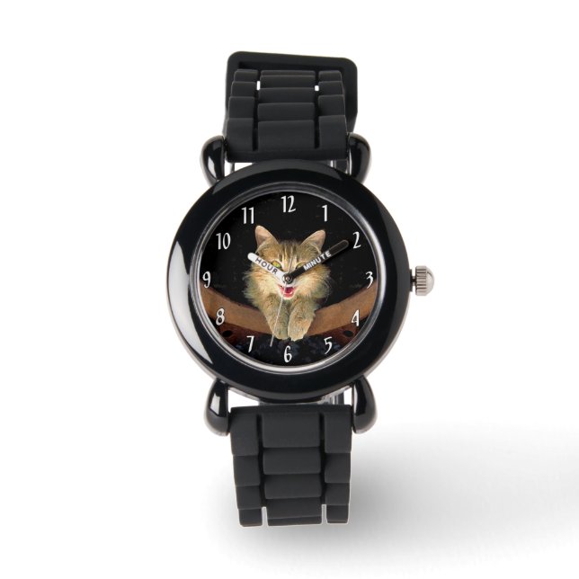 Mad Cat Painting - Cute Original Cat Art Watch (Front)