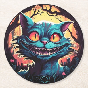 Mad Cheshire Cat Alice in Wonderland  Round Paper Coaster