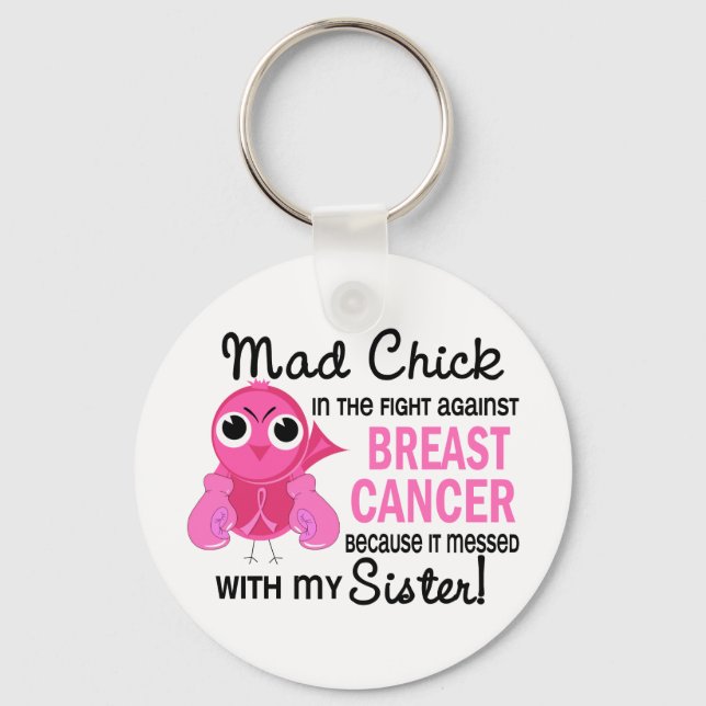 Mad Chick 2 Sister Breast Cancer Key Ring (Front)