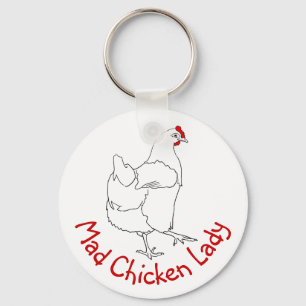 Mad Chicken Lady Funny Cute Animal Art Drawing Key Ring