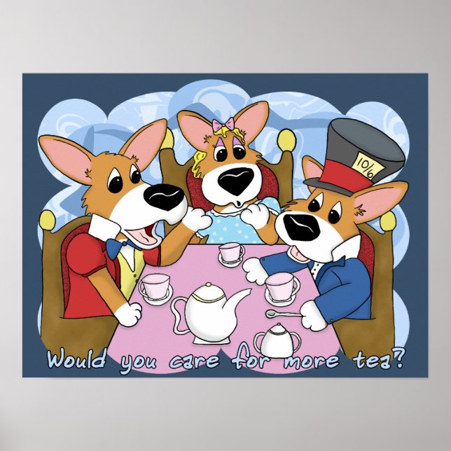 Mad Corgi Tea Party Poster (Front)