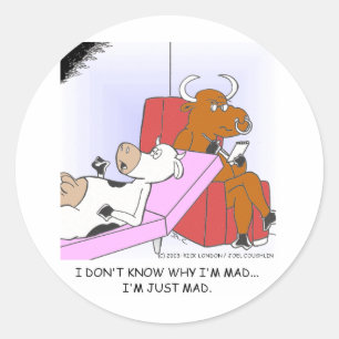 Mad Cow In Therapy Funny Gifts & Collectibles Classic Round Sticker