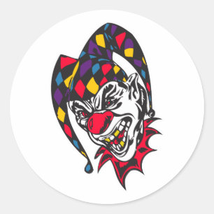 mad evil jester clown classic round sticker