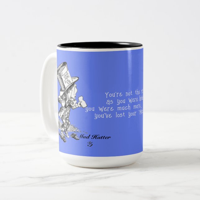Mad Hatter Alice in Wonderland Muchier Muchness Two-Tone Coffee Mug (Front Left)