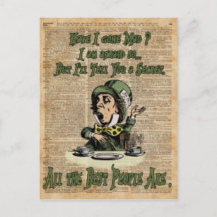 Mad Hatter,Alice In Wonderland,Quote Vintage Art Postcard