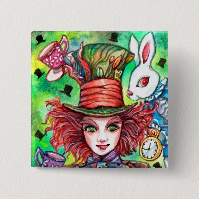 Mad Hatter and Rabbit 15 Cm Square Badge (Front)