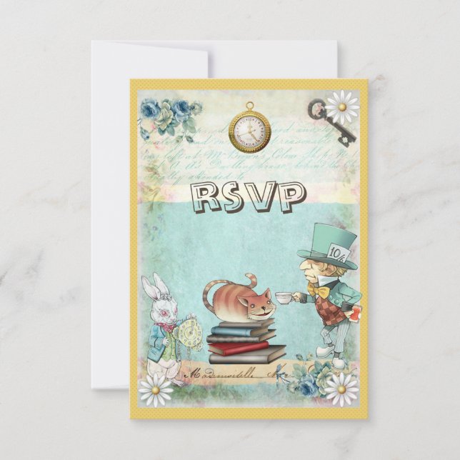 Mad Hatter & Cat RSVP Bring a Book Baby Shower (Front)
