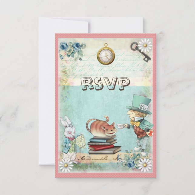 Mad Hatter & Cat RSVP Bring a Book Baby Shower (Front)