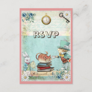 Mad Hatter & Cat RSVP Bring a Book Baby Shower Card