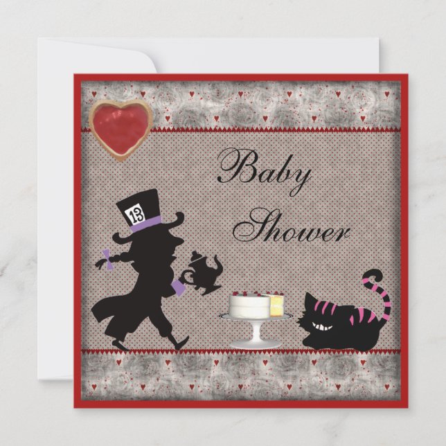 Mad Hatter & Cheshire Cat Baby Shower Tea Party Invitation (Front)