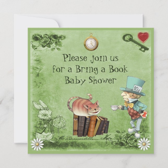 Mad Hatter & Cheshire Cat Bring a Book Shower Invitation (Front)