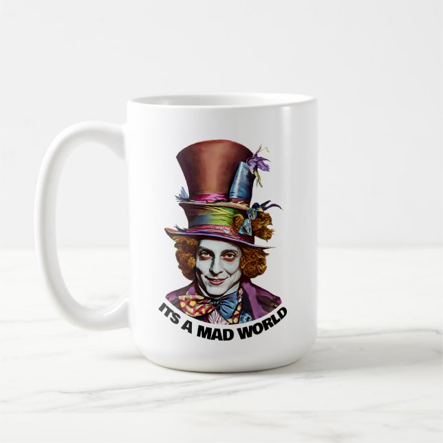 mad hatter man its a mad world fantasy art coffee mug (Left)