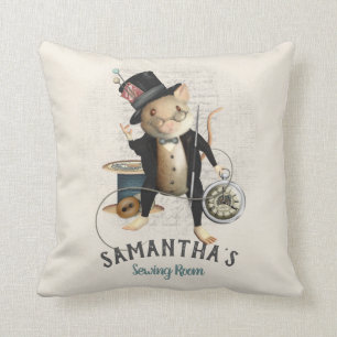 Mad Hatter Mouse Sewing Design Illustration Cushion