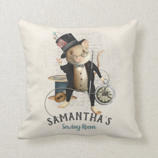 Mad Hatter Mouse Sewing Design Illustration Cushion