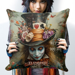Mad Hatter Red Hair We're All Mad Here Wonderland  Cushion