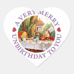Mad Hatter Says a Very Merry Unbirthday to You! Heart Sticker