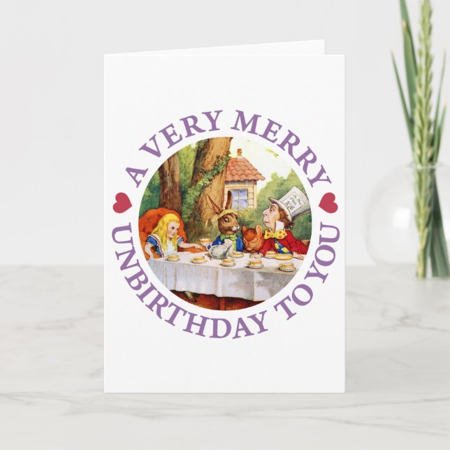 Mad Hatter Says a Very Merry Unbirthday to You! Holiday Card (Front)