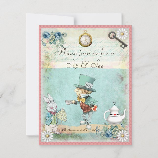 Mad Hatter Sip & See Baby Shower for Girls Invitation (Front)