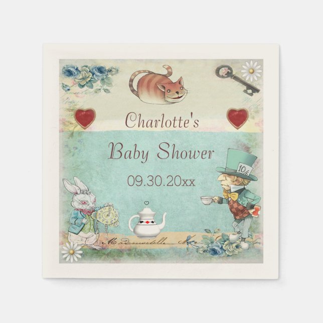 Mad Hatter Tea Party Baby Shower Personalised Napkin (Front)