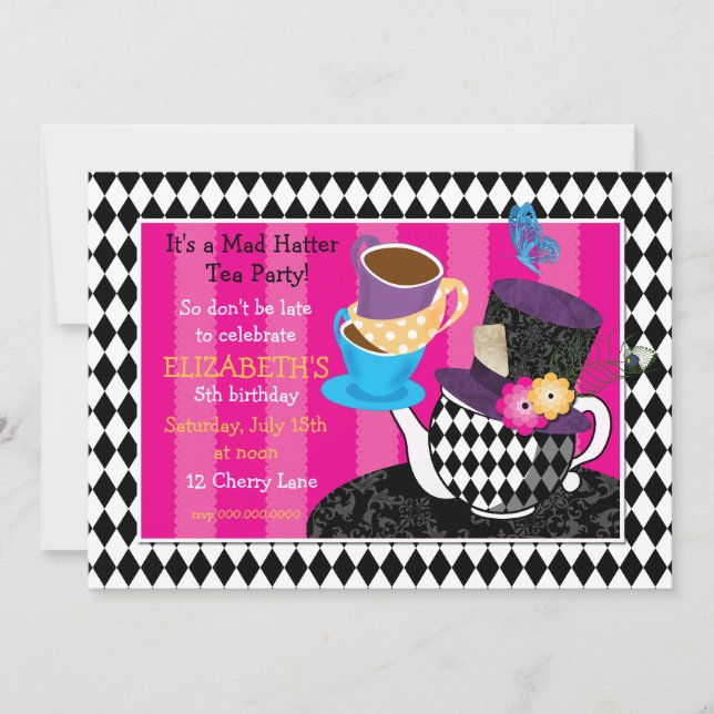 Mad Hatter Tea Party Birthday Invitation-diamond Invitation (Front)