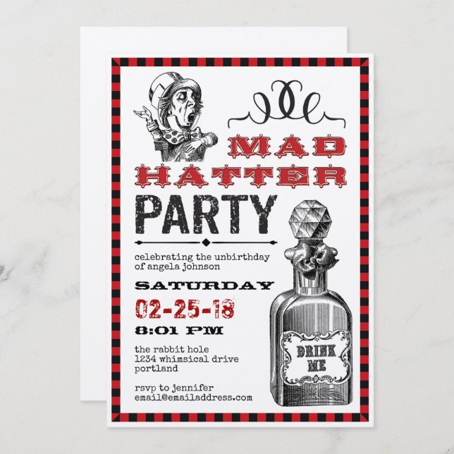 Mad Hatter Unbirthday Party Invitation (Front/Back)