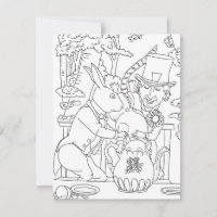 Mad hatter white rabbit door mouse colouring page