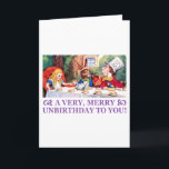 MAD HATTER WISHES ALICE A VERY MERRY UNBIRTHDAY! HOLIDAY CARD<br><div class="desc">The Mad Hatter wishes Alice in Wonderland a Very very merry unbirthday at his tea party! Great fun!</div>