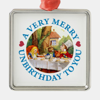 Mad Hatter Wishes Alice a Very Merry Unbirthday Metal Tree Decoration