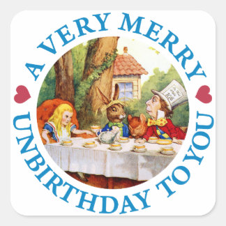Mad Hatter Wishes Alice a Very Merry Unbirthday Square Sticker
