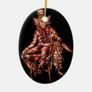 Mad Hatter with March Hare Drawing Ceramic Tree Decoration