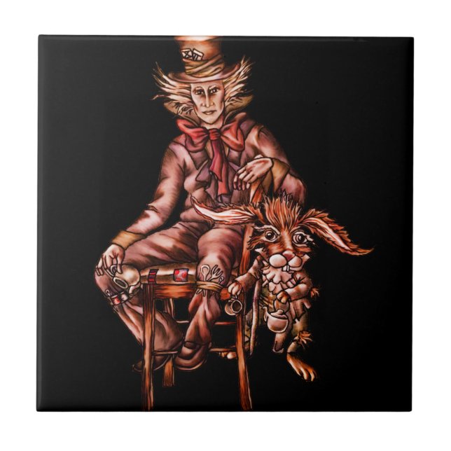 Mad Hatter with March Hare Drawing Tile (Front)