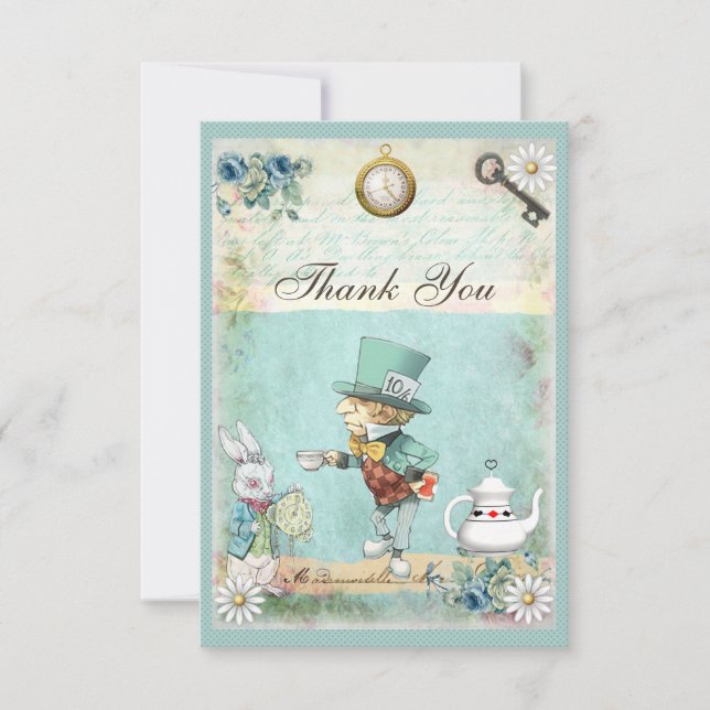 Mad Hatter Wonderland Baby Shower Thank You Card (Front)