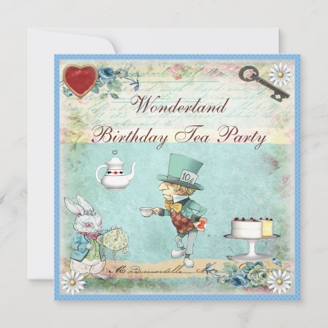 Mad Hatter Wonderland Birthday Tea Party Invites (Front)