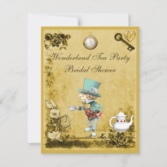 Mad Hatter Wonderland Tea Party Bridal Shower Invitation (Front)