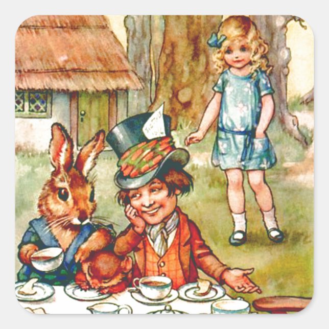 Mad Hatter's Tea Party  - Alice in Wonderland Square Sticker (Front)