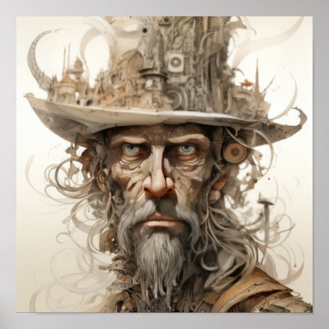 Mad Hatter's Whimsy: Portrait of the Eccentric Hat Poster (Front)