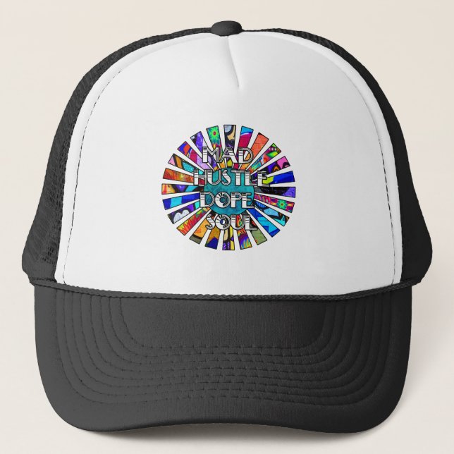 Mad Hustle Dope Soul Graffiti Design Sun Rays Trucker Hat (Front)