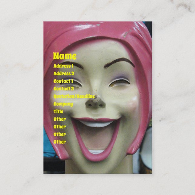 Mad Laughing Mannequin ~ Uncanny Valley Girl Business Card (Front)