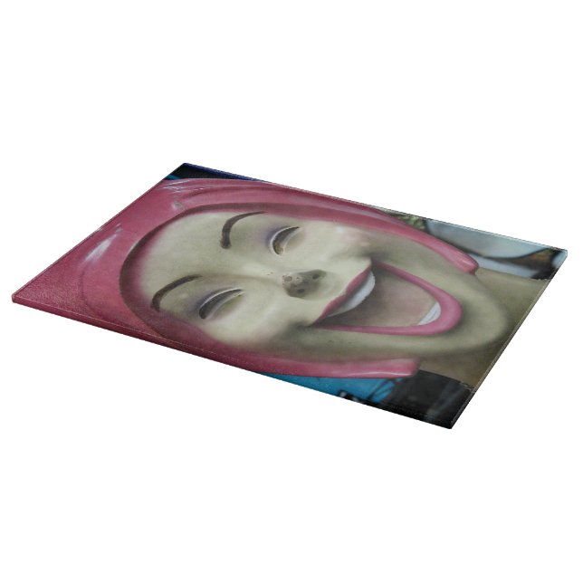 Mad Laughing Mannequin ~ Uncanny Valley Girl Cutting Board (Corner)