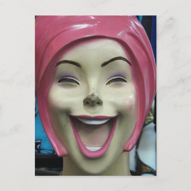 Mad Laughing Mannequin ~ Uncanny Valley Girl Postcard (Front)
